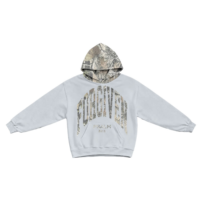 Forgiven Psalm 32:1 Dead Leaves Camouflage Patchwork Print Hoodie - Grey - US44-46(8XL) - image 3