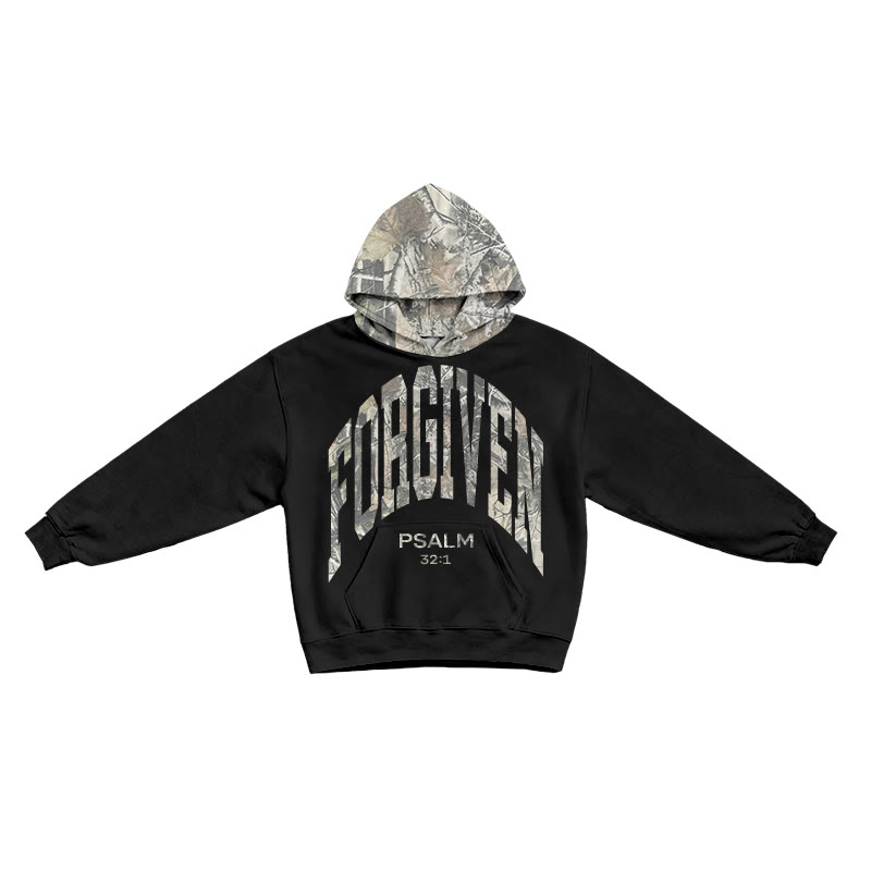 Forgiven Psalm 32:1 Dead Leaves Camouflage Patchwork Print Hoodie - Black - US44-46(8XL) - image 2