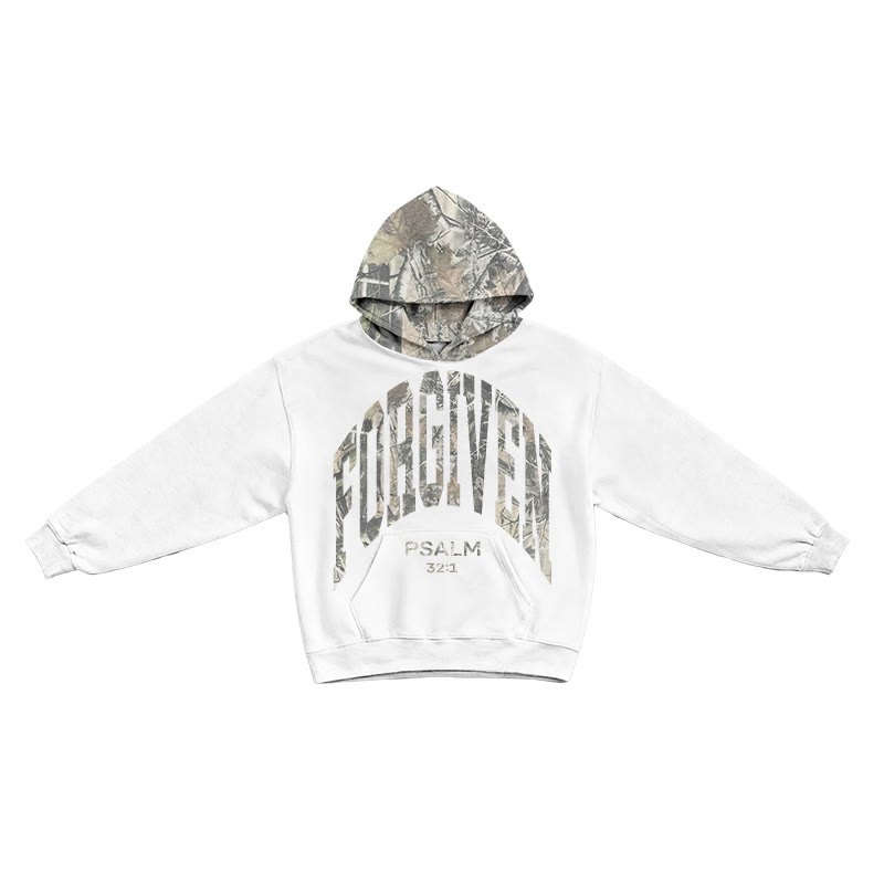 Forgiven Psalm 32:1 Dead Leaves Camouflage Patchwork Print Hoodie - White - US44-46(8XL) - image 1