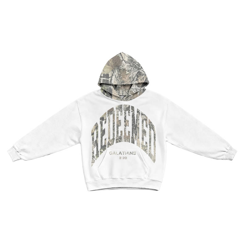 Redeemed Galatians 2:20 Dead Leaves Camouflage Patchwork Print Hoodie - White - US44-46(8XL) - image 2