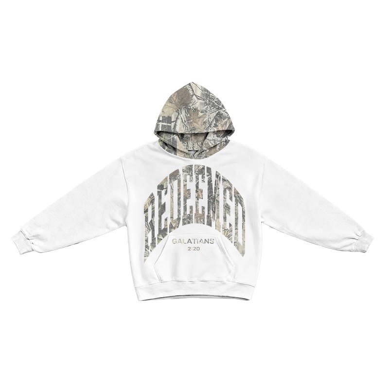 Redeemed Galatians 2:20 Dead Leaves Camouflage Patchwork Print Hoodie - White - US44-46(8XL) - image 2