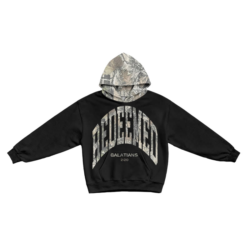 Redeemed Galatians 2:20 Dead Leaves Camouflage Patchwork Print Hoodie - Black - US44-46(8XL) - image 1