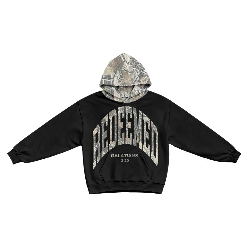 Redeemed Galatians 2:20 Dead Leaves Camouflage Patchwork Print Hoodie - Black - US44-46(8XL) - image 1