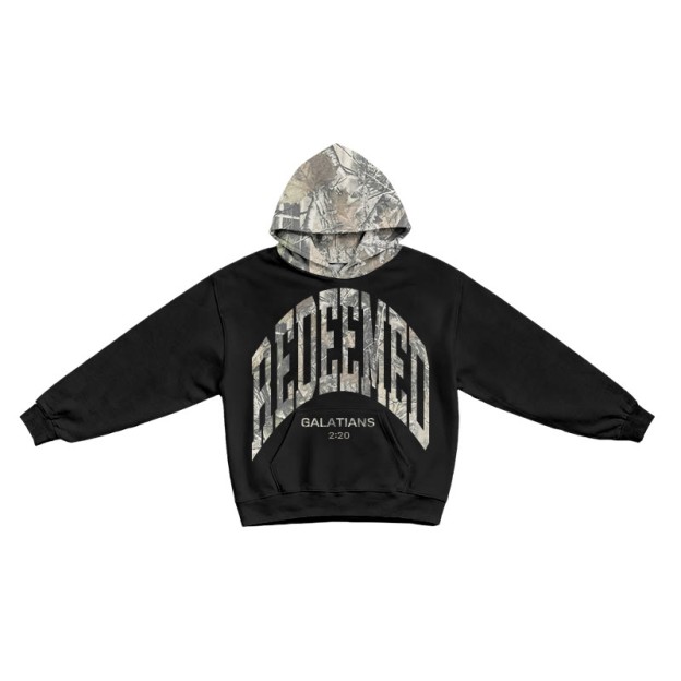 Redeemed Galatians 2:20 Dead Leaves Camouflage Patchwork Print Hoodie - Black - US44-46(8XL) - image 1