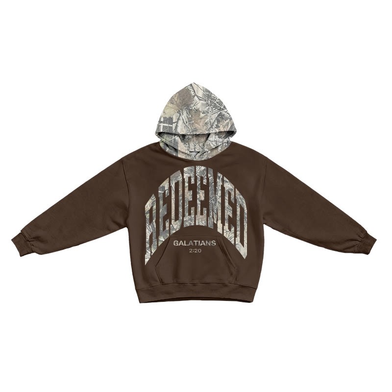 Redeemed Galatians 2:20 Dead Leaves Camouflage Patchwork Print Hoodie - Coffee - US44-46(8XL) - image 5