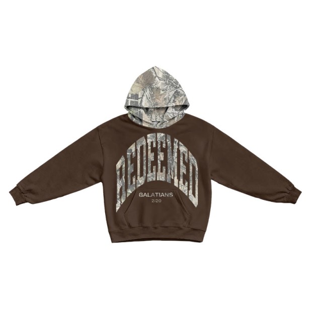 Redeemed Galatians 2:20 Dead Leaves Camouflage Patchwork Print Hoodie - Coffee - US44-46(8XL) - image 5