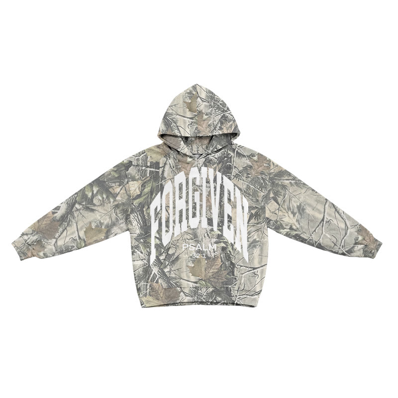 Forgiven Psalm 32:1 Dead Leaves Camouflage Print Causal Hoodie - Green - US44-46(8XL) - image 1