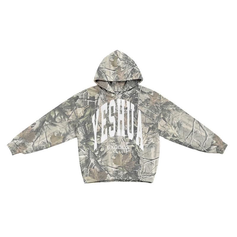 Yahweh Exodus 14:14 Dead Leaves Camouflage Print Causal Hoodie - Green - US44-46(8XL) - image 1