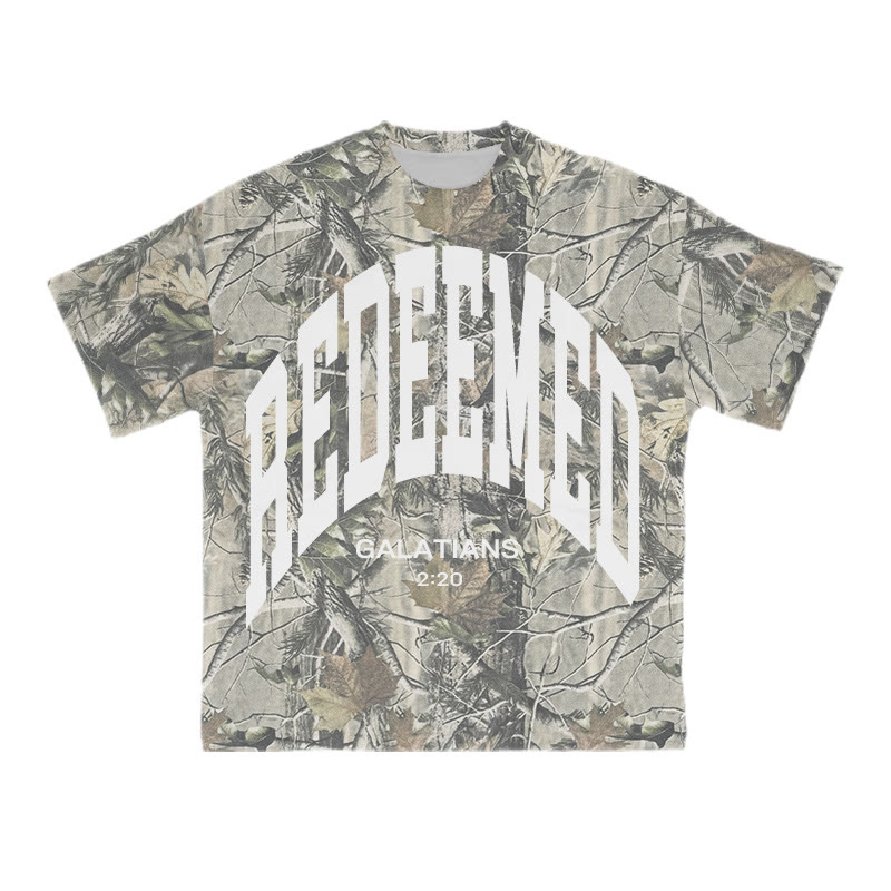 Redeemed Galatians 2:20 Dead Leaves Camouflage Print Causal T-shirt - Green - 8XL - image 1