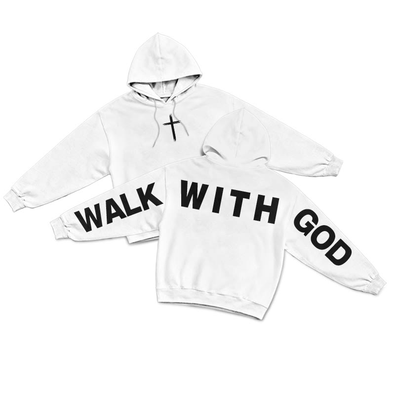 Walk With God Creative Back Print Hoodie - White - US16-18(2XL) - image 2