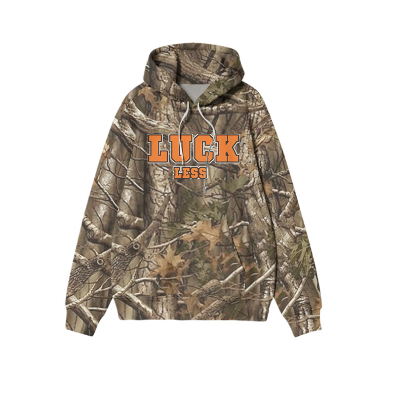 Luck Less Dead Leaves Camouflage Print Causal Hoodie - Brown - US44-46(8XL) - image 1