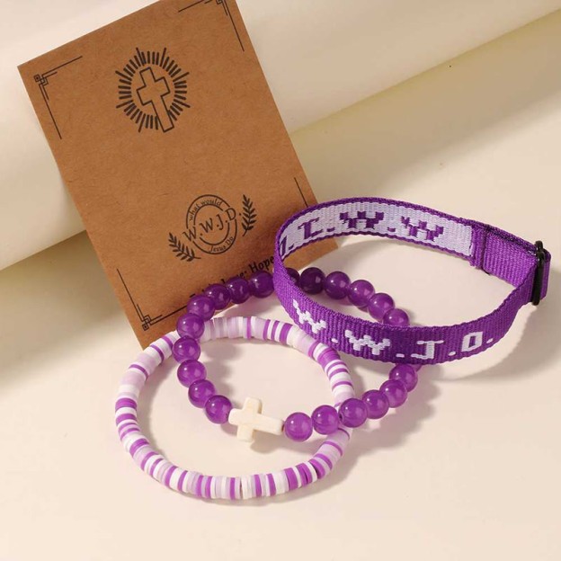 WWJD What Would Jesus Do Bracelet Set - Purple - one size - image 3