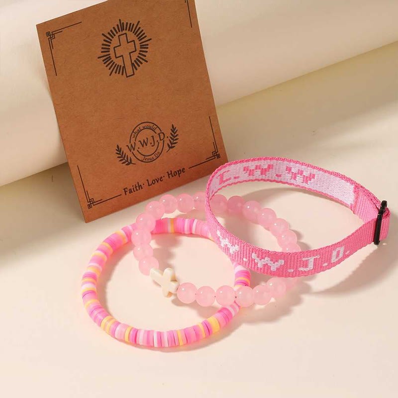 WWJD What Would Jesus Do Bracelet Set - Pink - one size - image 1