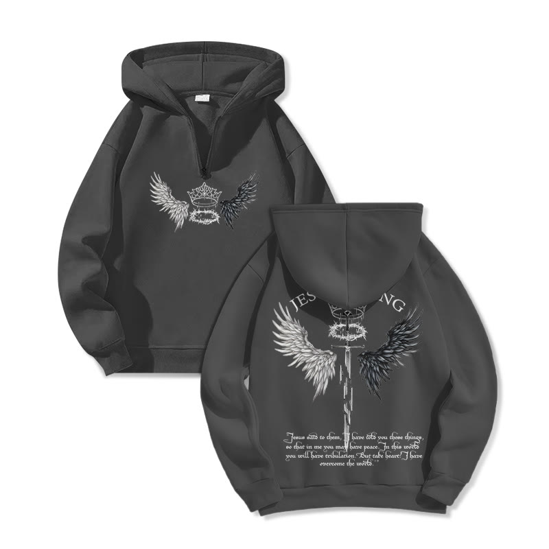JESUS IS KING Print Half Zip Hoodie - Dark Grey - US32-34(5XL) - image 2