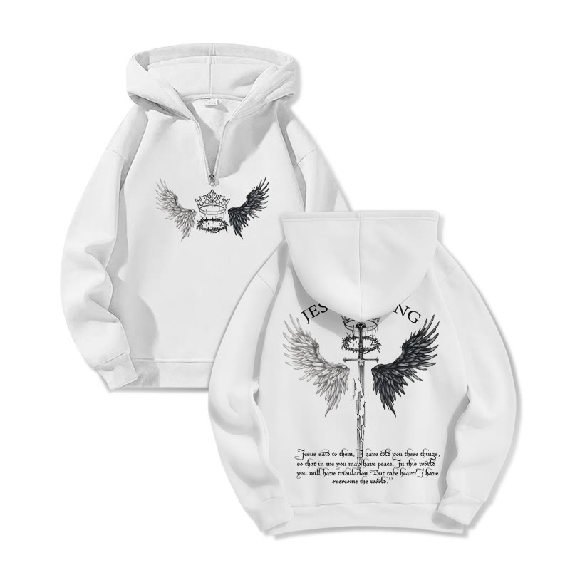 JESUS IS KING Print Half Zip Hoodie - White - US32-34(5XL) - image 1