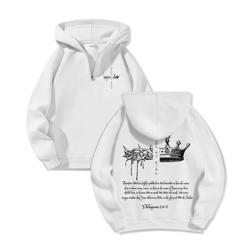 Unisex JESUS IS KING Print Half Zip Hoodie - White - US32-34(5XL) - image 2