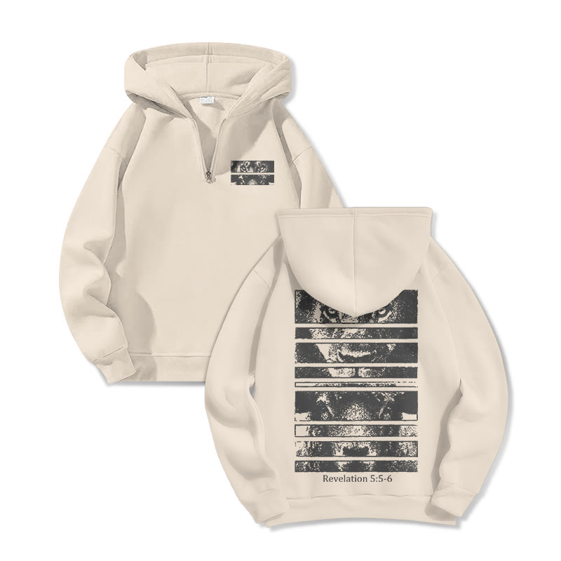 Unisex Revelation 5:5-6 Print Half Zip Hoodie - Apricot - US32-34(5XL) - image 1