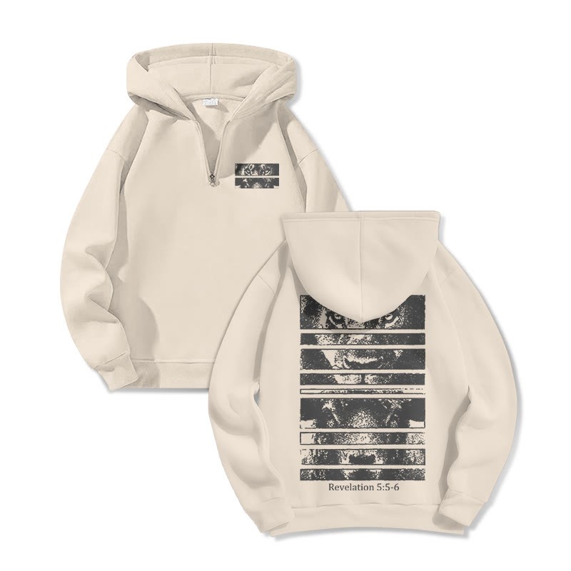 Unisex Revelation 5:5-6 Print Half Zip Hoodie - Apricot - US32-34(5XL) - image 1