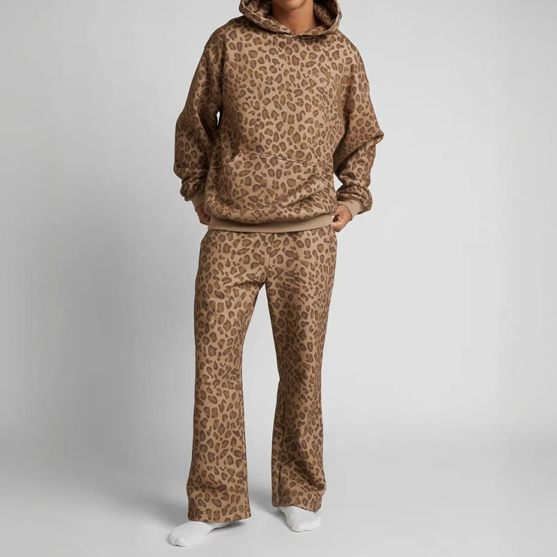 Leopard Design Print Hoodie Set - Brown - 5XL - image 2