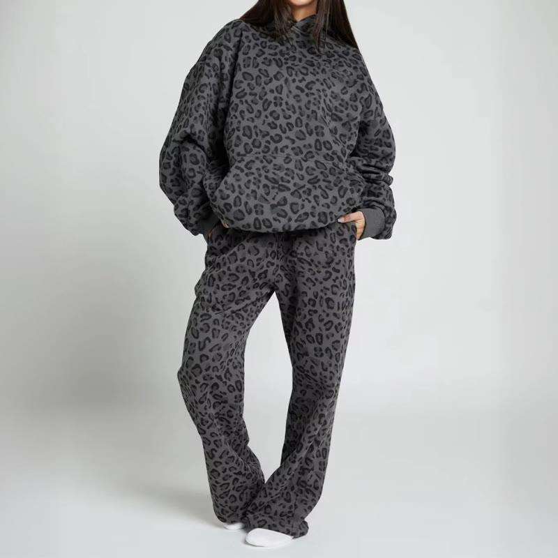 Leopard Design Print Hoodie Set - Dark Grey - 5XL - image 1