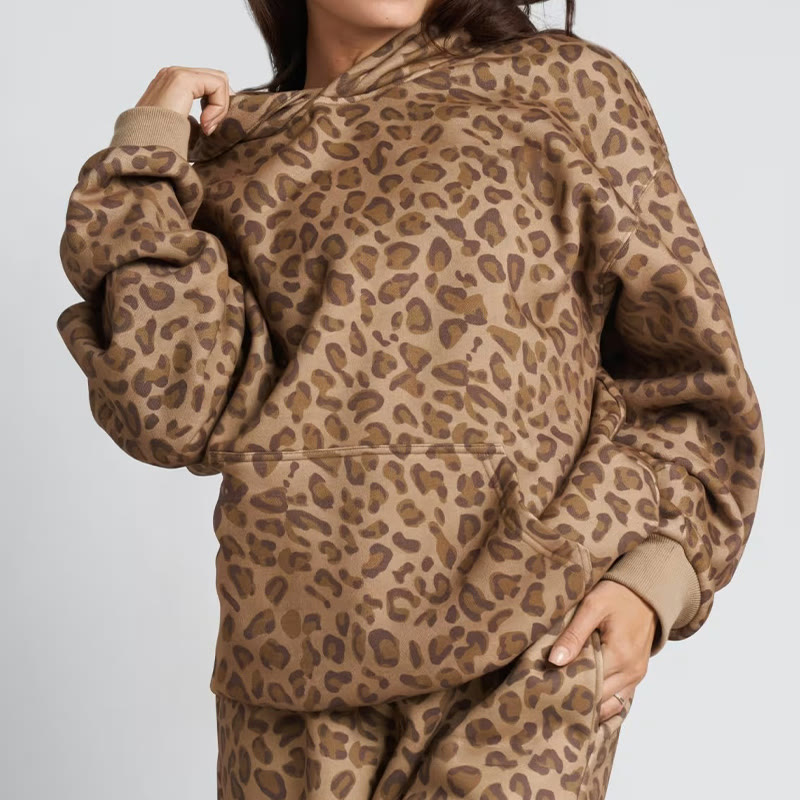Leopard Design Print Causal Hoodie - Brown - US44-46(8XL) - image 1