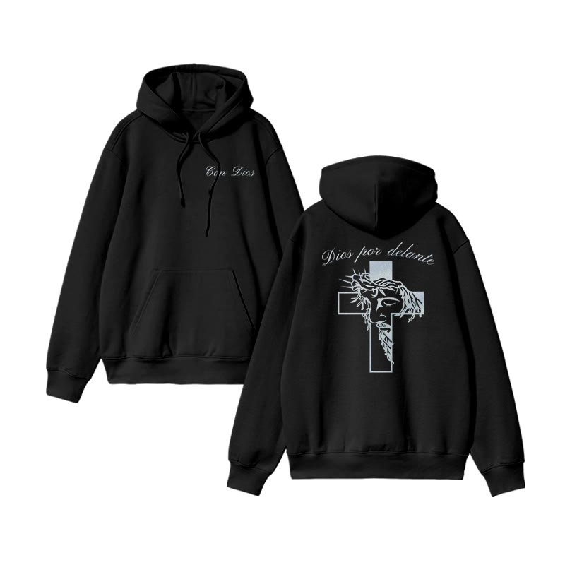 Dios Por Delante Glitter Effect Print Causal Hoodie - Black - US16-18(2XL) - image 2