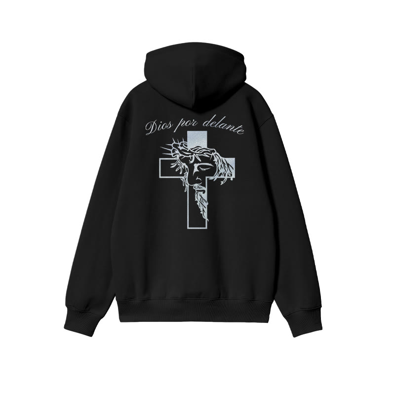 Dios Por Delante Glitter Effect Print Causal Hoodie - image 1