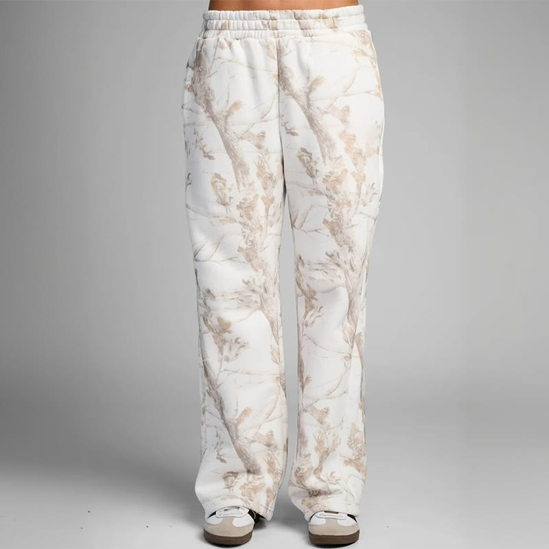 Dead Leaves Camouflage Print Straight-leg Sweatpants - Beige - 5XL - image 4