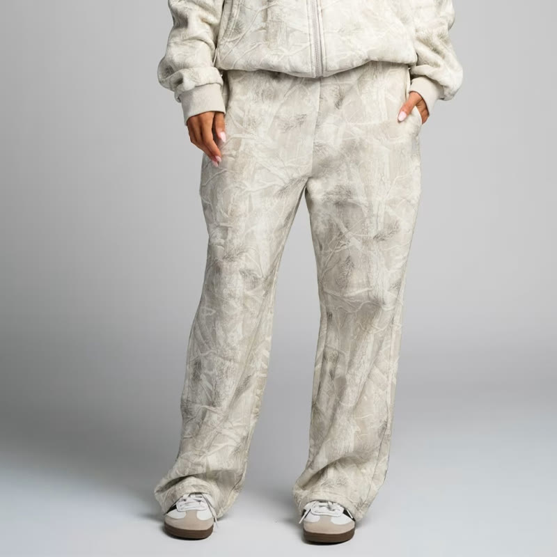 Dead Leaves Camouflage Print Straight-leg Sweatpants - Light Green - 5XL - image 3