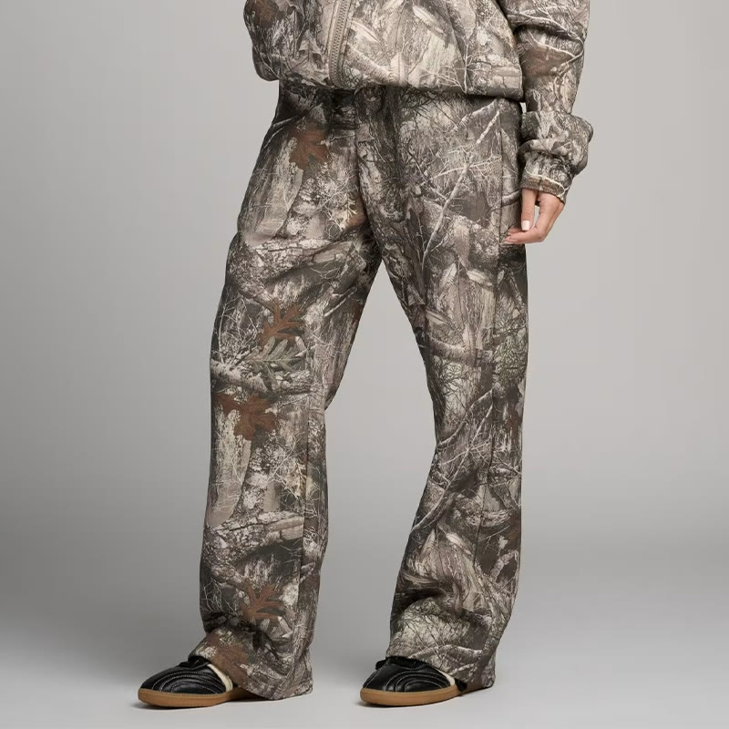 Dead Leaves Camouflage Print Straight-leg Sweatpants - Dark Grey - 5XL - image 1