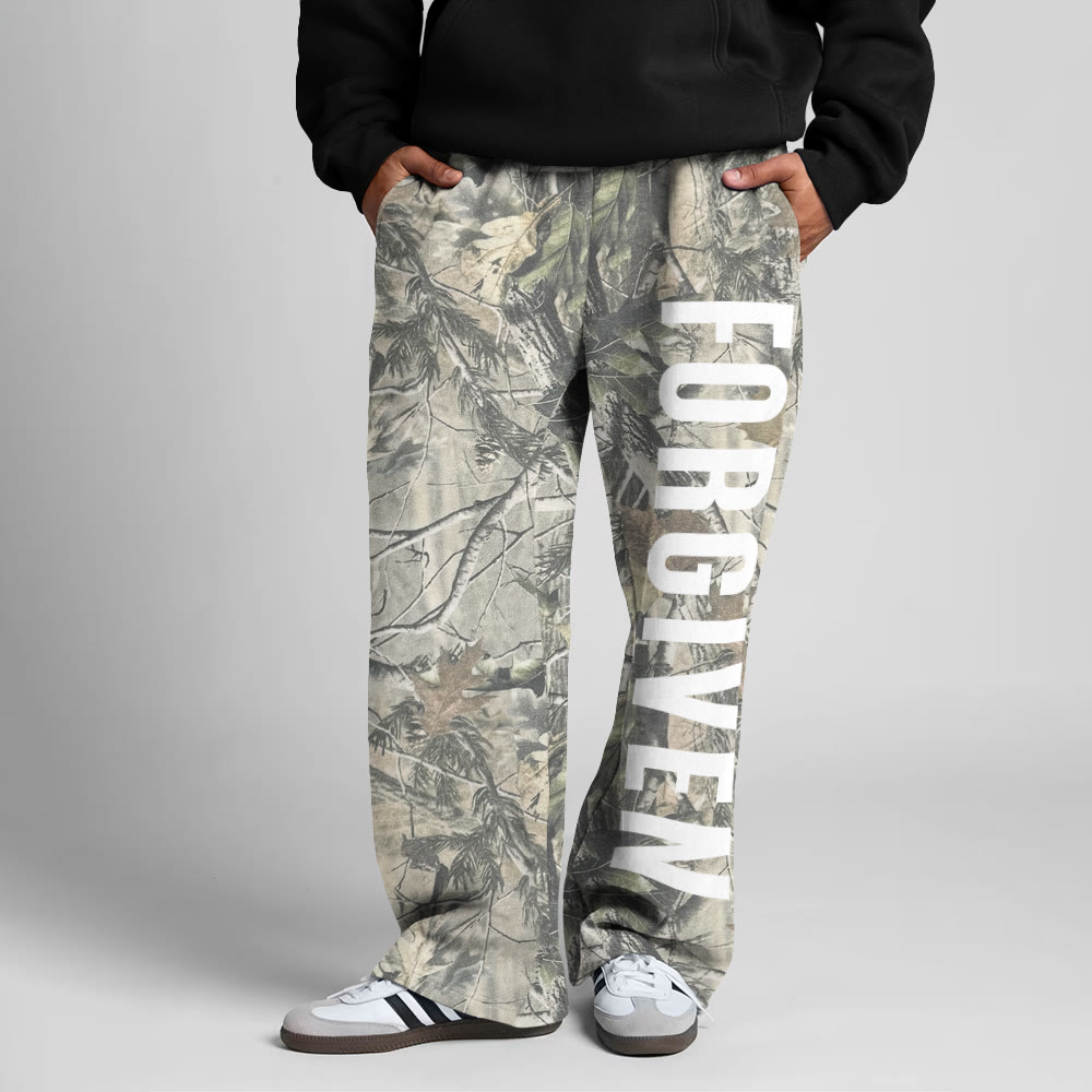 Dead Leaves Camouflage Forgiven Print Straight-leg Sweatpants - Green - 5XL - image 1