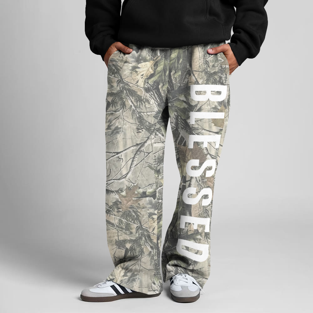 Dead Leaves Camouflage Blessed Print Straight-leg Sweatpants - image 2