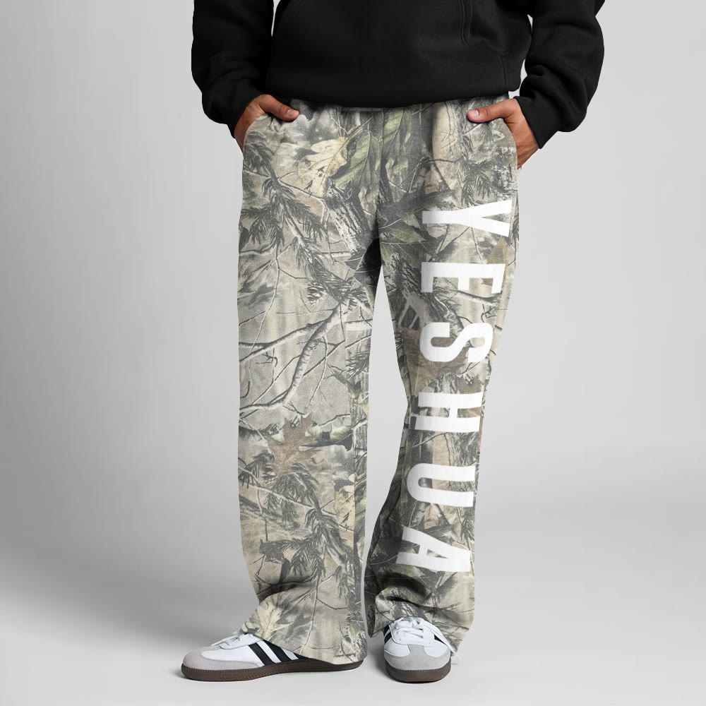 Dead Leaves Camouflage Yeshua Print Straight-leg Sweatpants - Green - 5XL - image 1