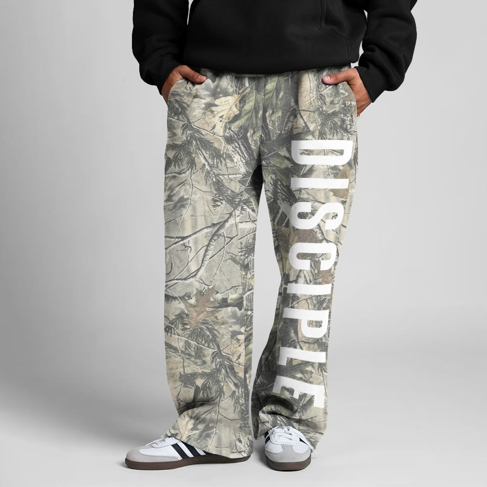 Dead Leaves Camouflage Disciple Print Straight-leg Sweatpants - Green - 5XL - image 1