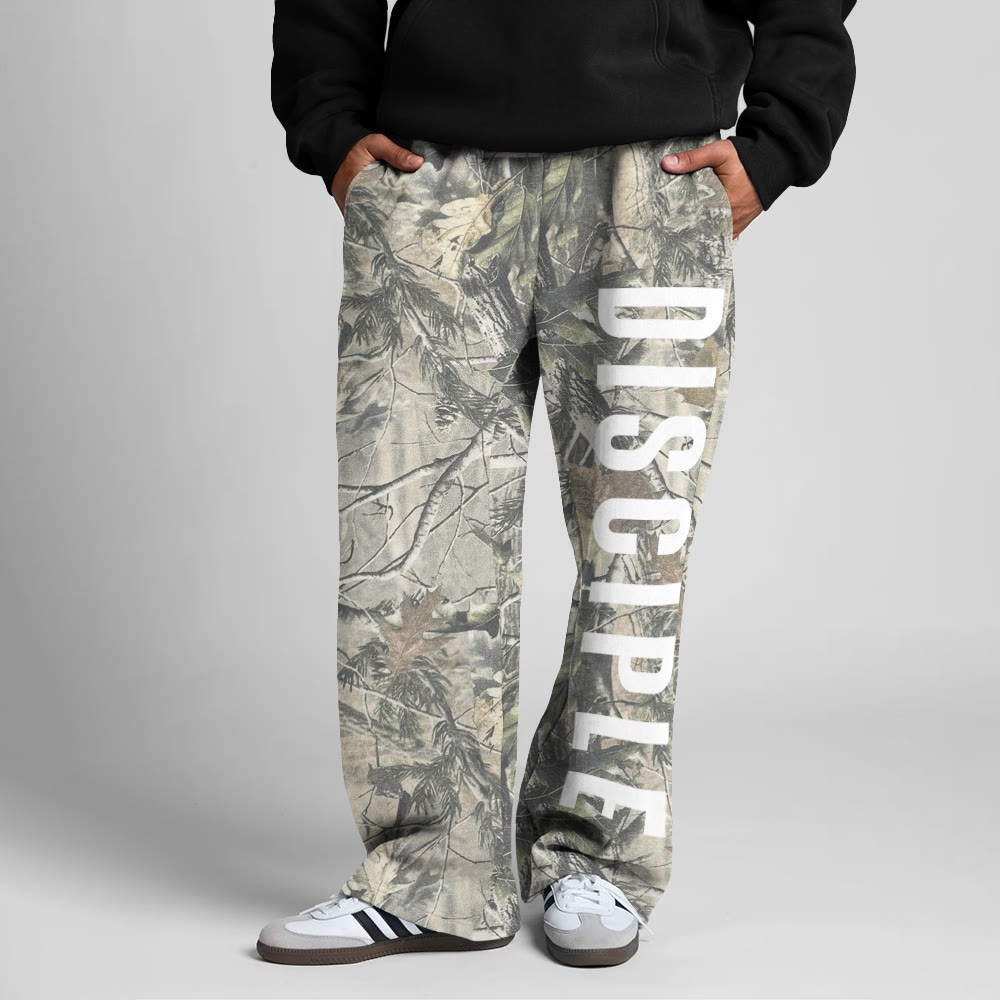 Dead Leaves Camouflage Disciple Print Straight-leg Sweatpants - Green - 5XL - image 1