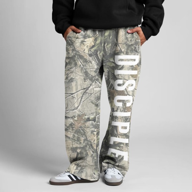 Dead Leaves Camouflage Disciple Print Straight-leg Sweatpants - Green - 5XL - image 1