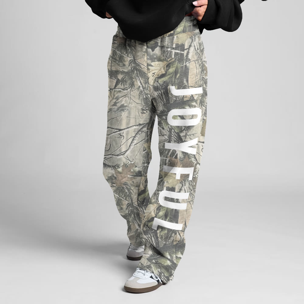 Dead Leaves Camouflage Joyful Print Straight-leg Sweatpants - Green - 5XL - image 1