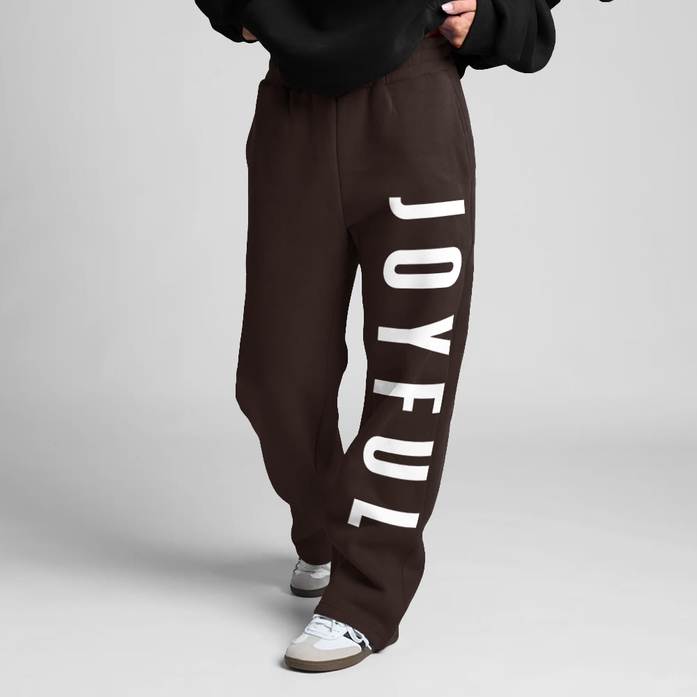 Joyful Print Straight-leg Sweatpants - Coffee - 5XL - image 1