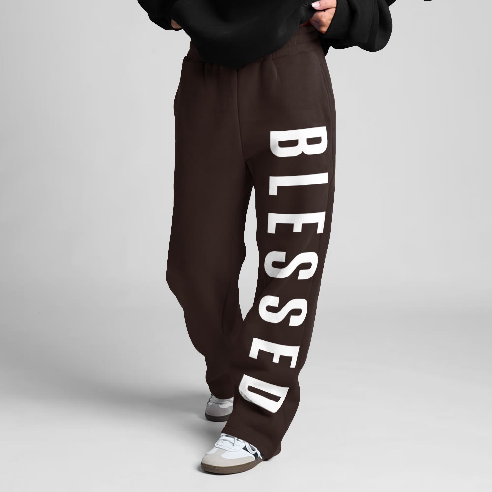 Blessed Print Straight-leg Sweatpants - Coffee - 5XL - image 2