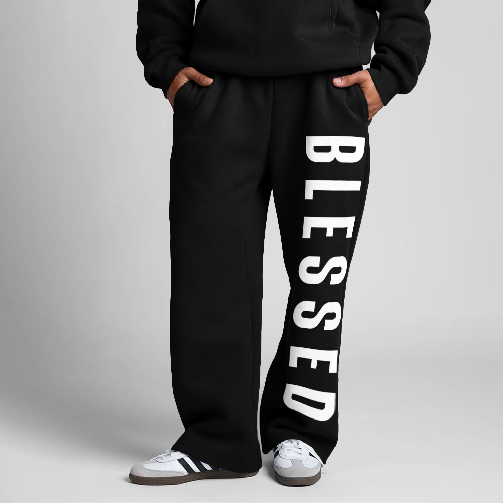Blessed Print Straight-leg Sweatpants - Black - 5XL - image 1