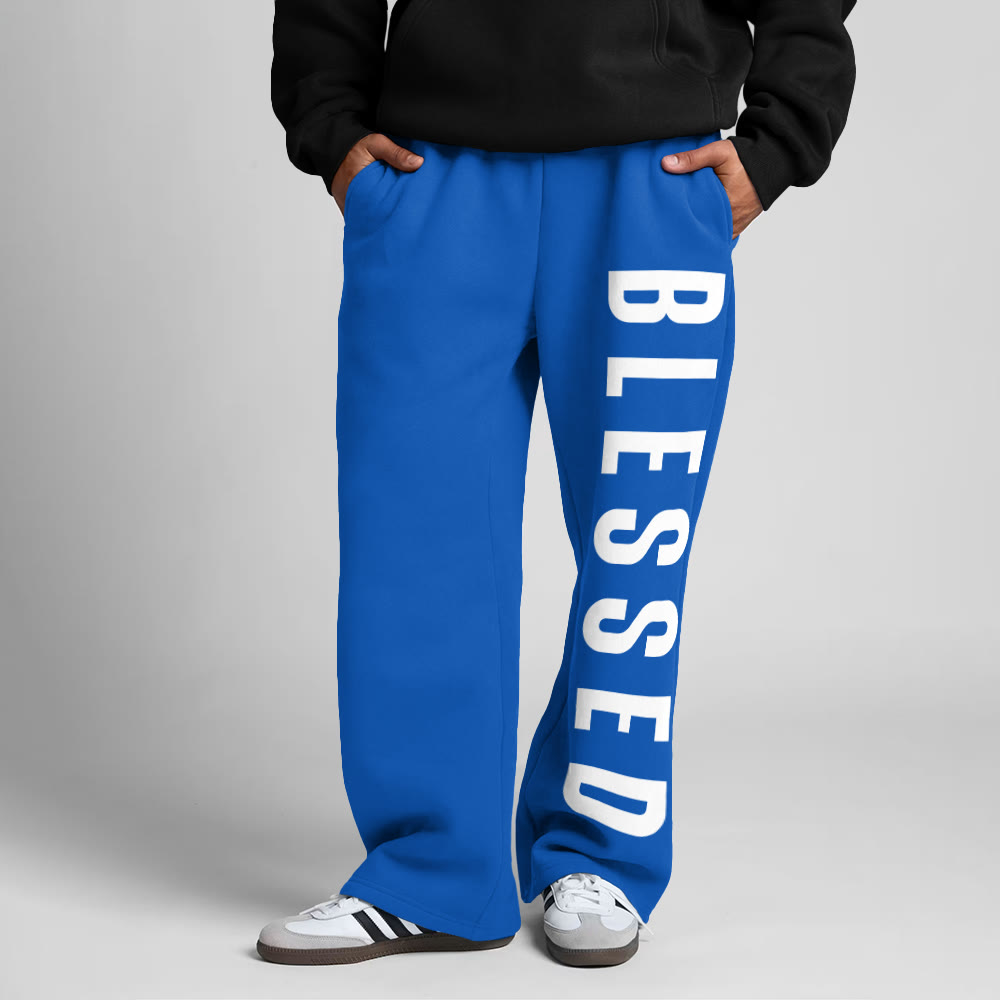 Blessed Print Straight-leg Sweatpants - Blue - 5XL - image 8