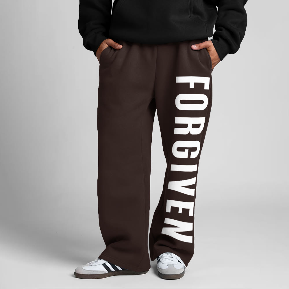 Forgiven Print Straight-leg Sweatpants - Coffee - 5XL - image 1