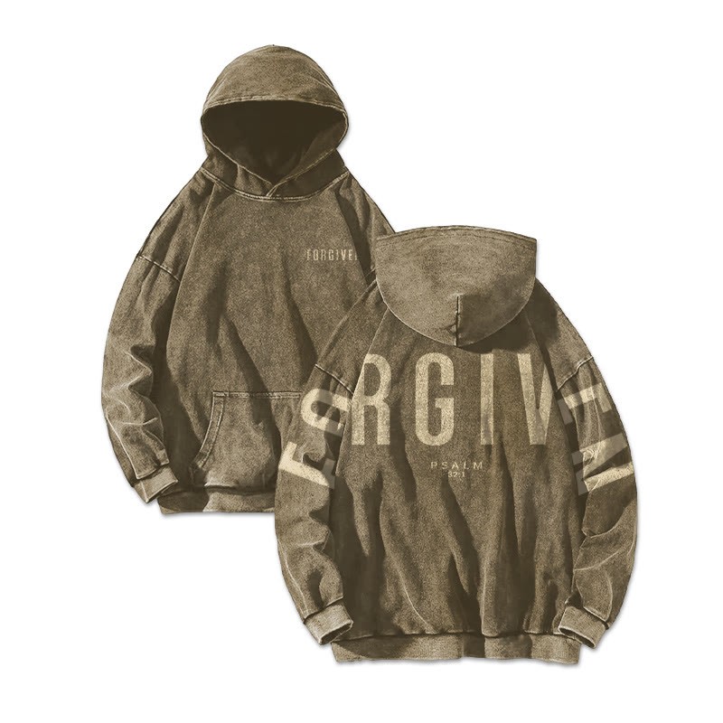 Unisex Forgiven Psalm 32:1 Printed Washed Hoodie  - Brown - US16-18(2XL) - image 6
