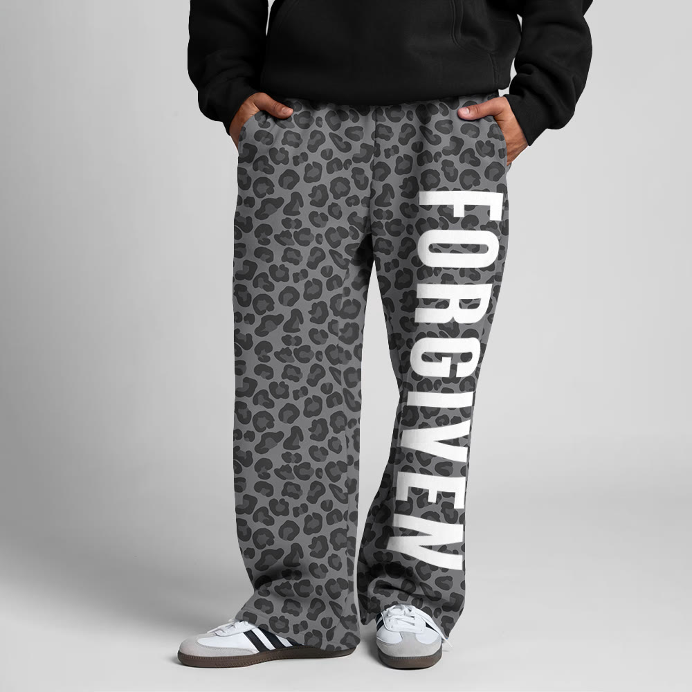 Forgiven Leopard Design Print Straight-leg Sweatpants - Dark Grey - 5XL - image 1