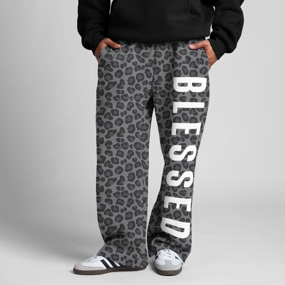 Blessed Leopard Design Print Straight-leg Sweatpants - Dark Grey - 5XL - image 1