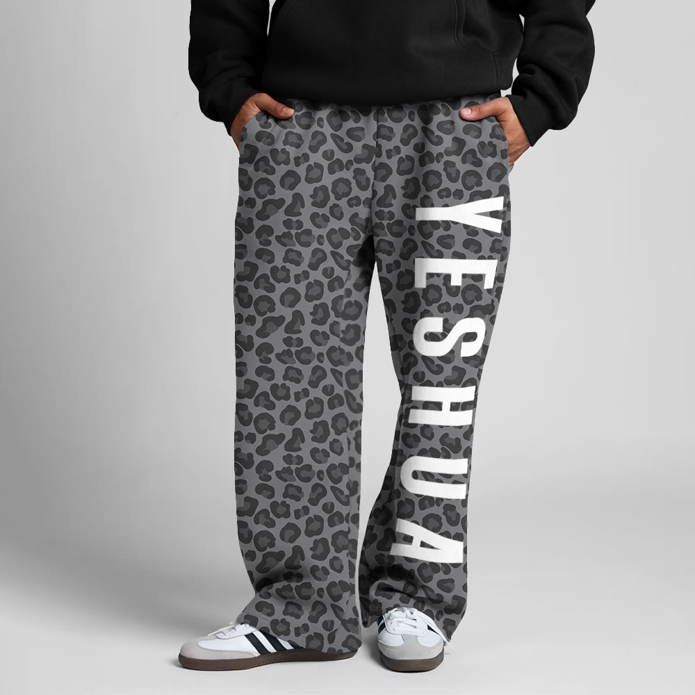 Yeshua Leopard Design Print Straight-leg Sweatpants - Dark Grey - 5XL - image 1