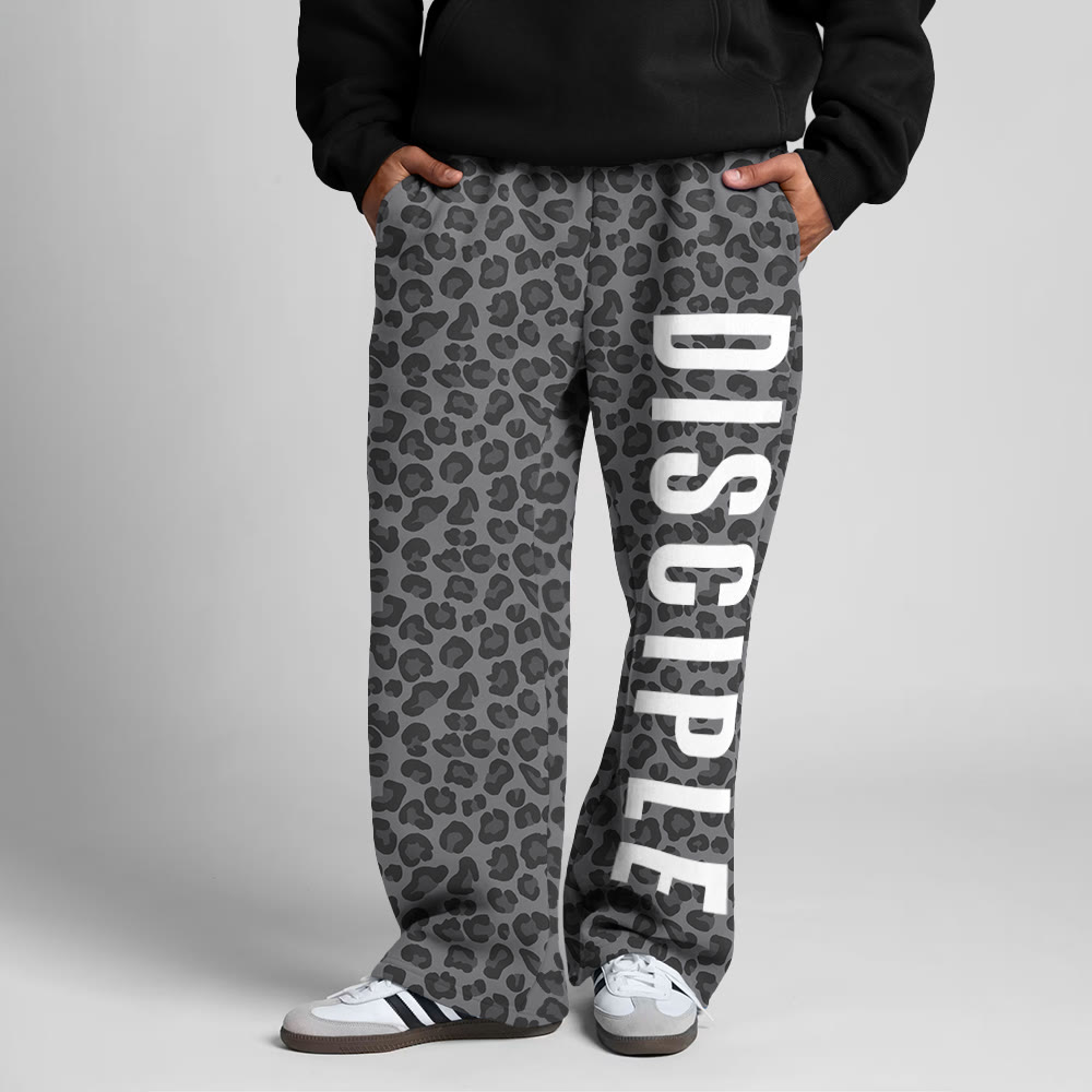 Disciple Leopard Design Print Straight-leg Sweatpants - Dark Grey - 5XL - image 3