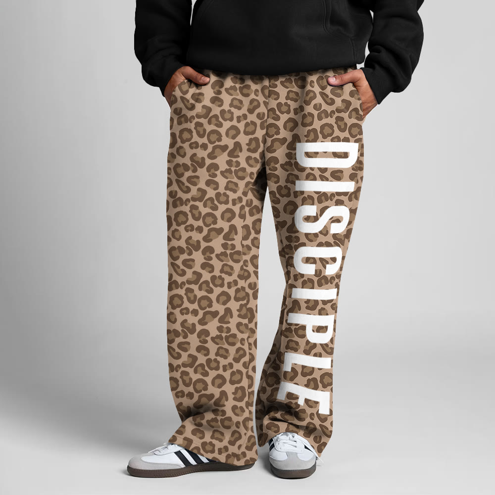 Disciple Leopard Design Print Straight-leg Sweatpants - Brown - 5XL - image 1