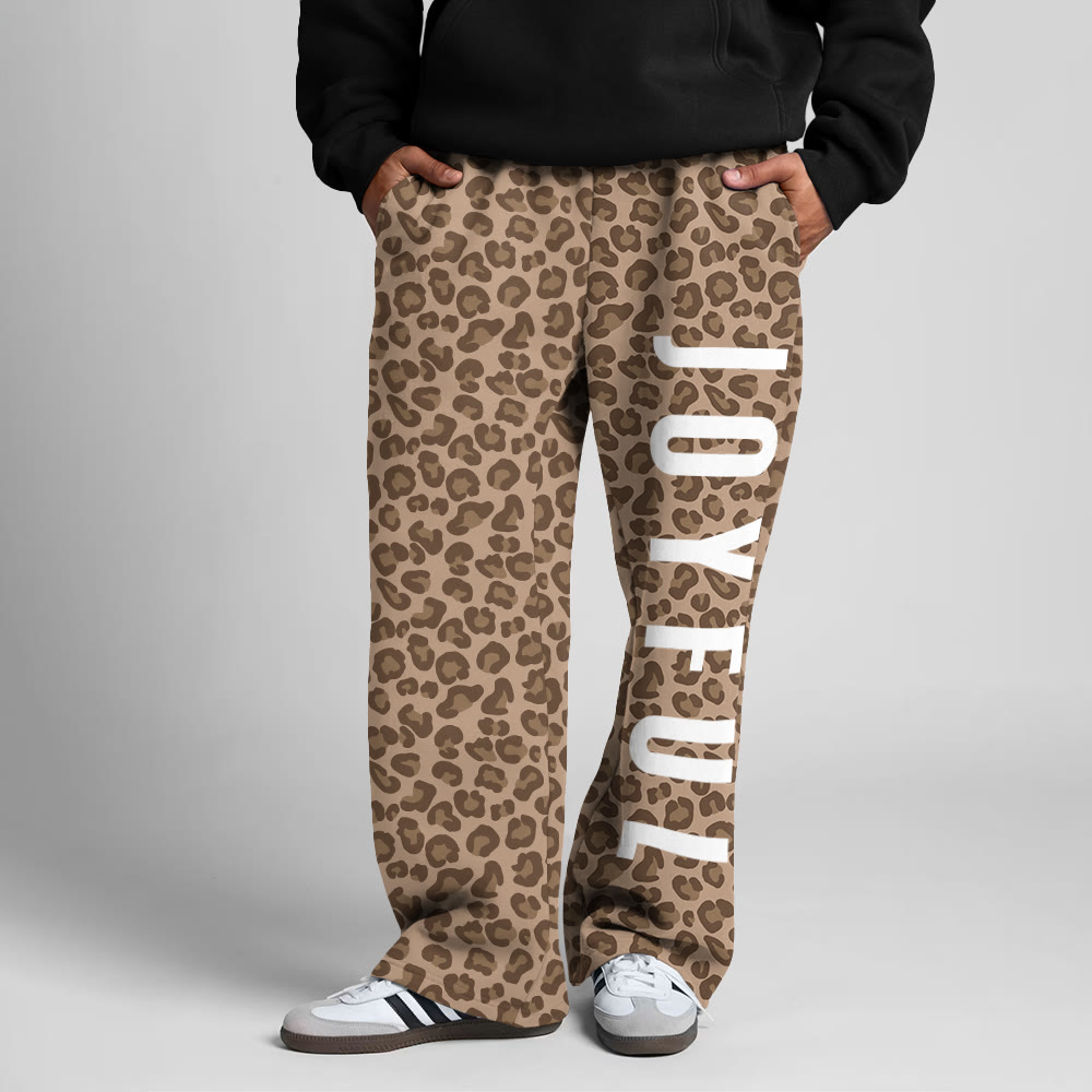 Joyful Leopard Design Print Straight-leg Sweatpants - Brown - 5XL - image 1