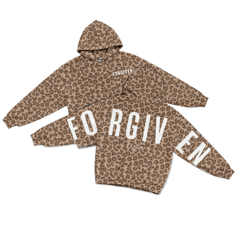 Forgiven Psalm 32:1 Leopard Design Print Causal Hoodie - Brown - US44-46(8XL) - image 3